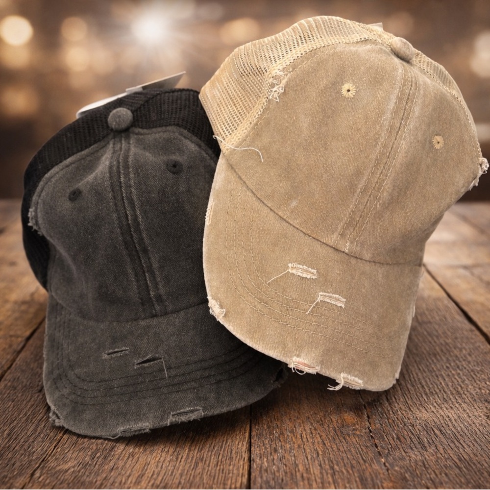 Stylish Distressed Black and Tan Cap